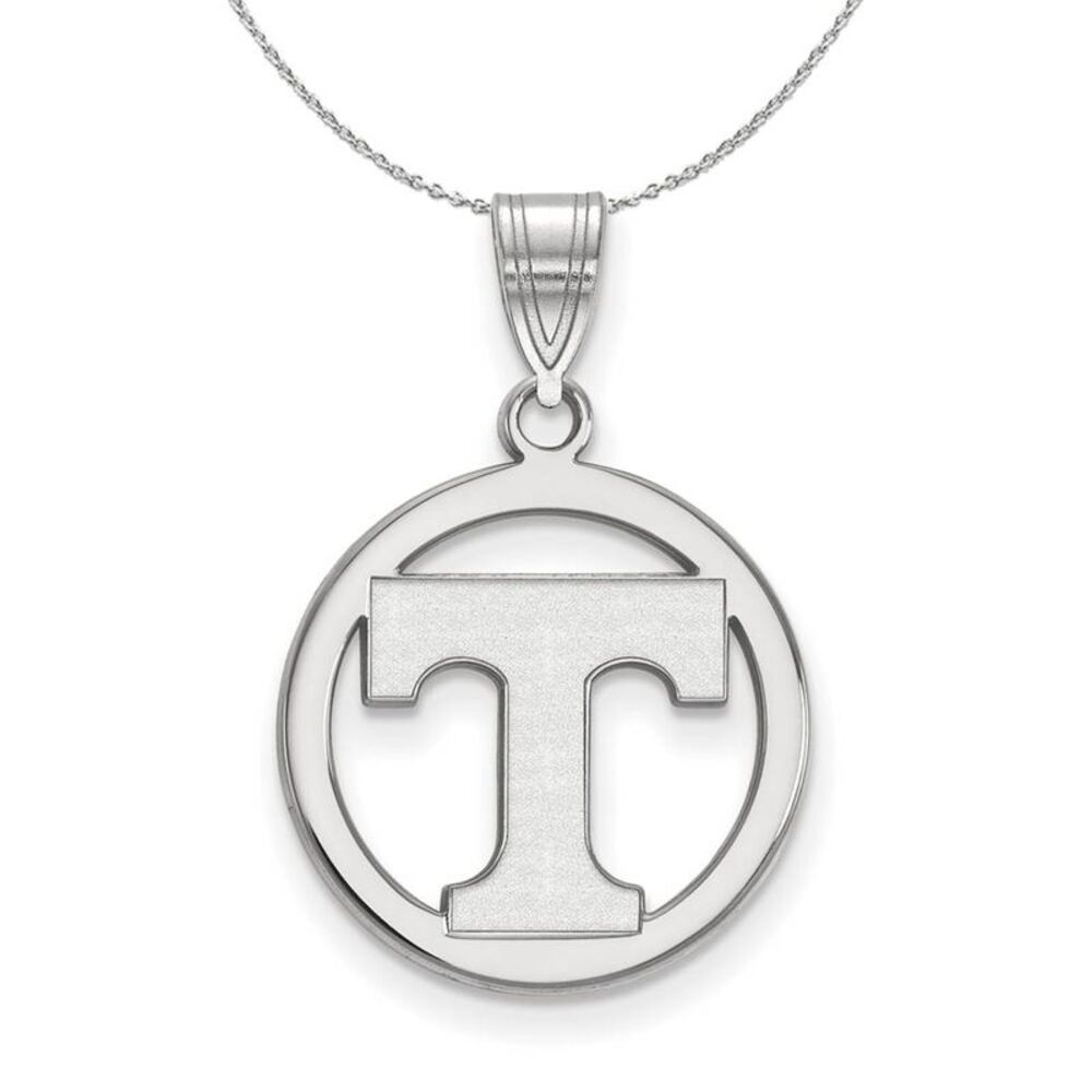 Sterling Silver U. of Tennessee Small Initial T Circle Necklace, 24 In
